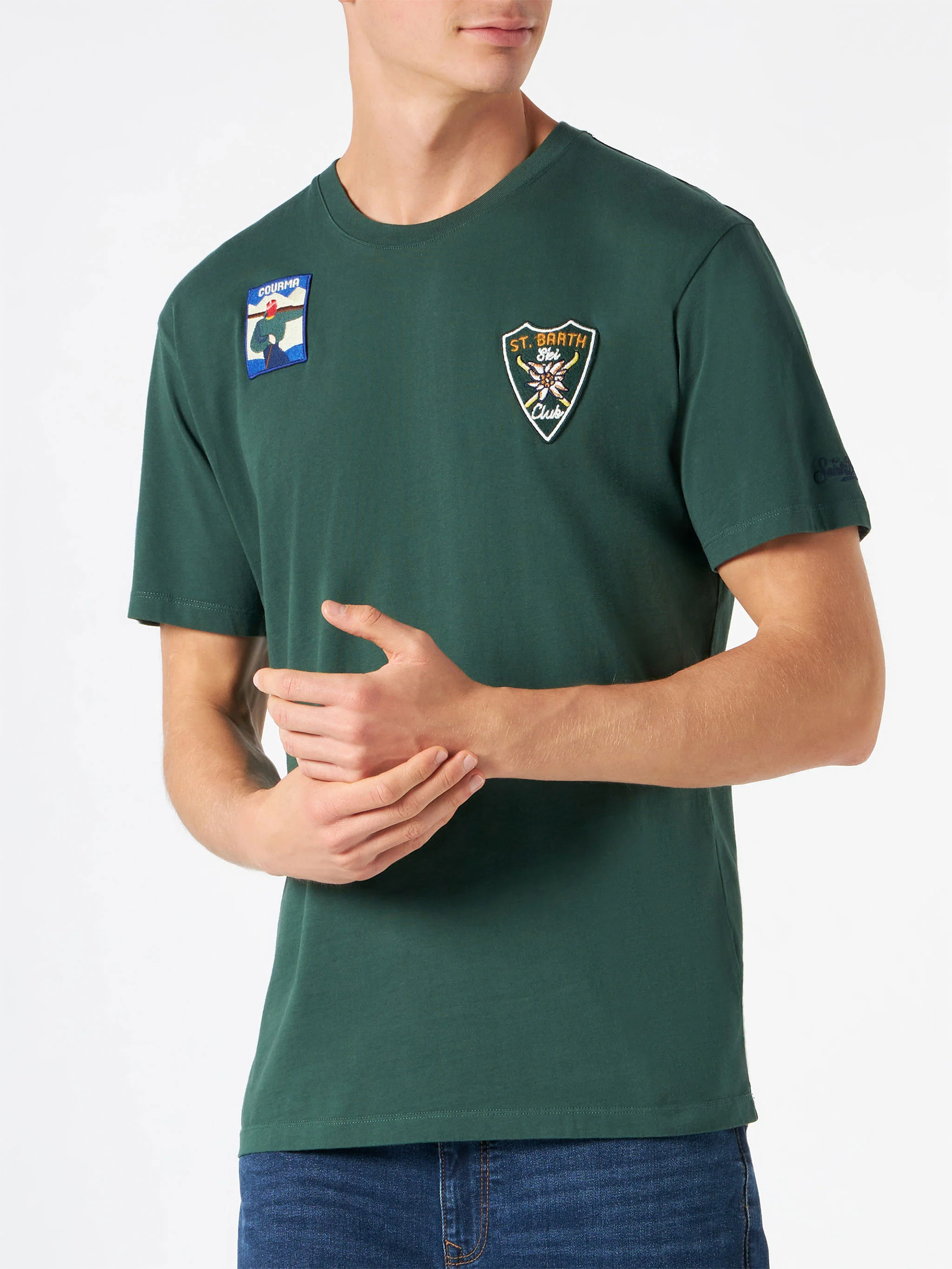 Bosgroen heren T-shirt met patches