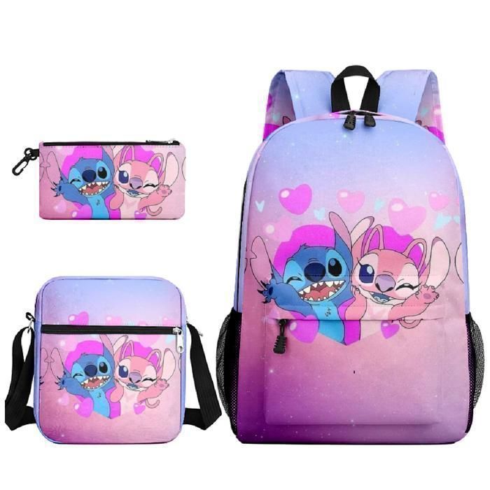 Conjunto de 3 mochilas escolares para niñas: mochila con estampado de dibujos animados, estuche para lápices y bolsos de hombro - Regalos para niñas