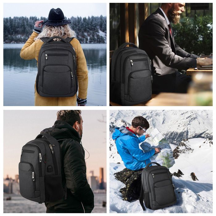 Mochila técnica impermeable de 17,3 pulgadas, gran capacidad de almacenamiento, con puerto USB - Negra