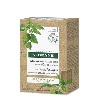 Klorane Nettle & Clay 2-in-1 -shampoo, luomunokkosjauhe, rasvoittuville hiuksille, 150ml