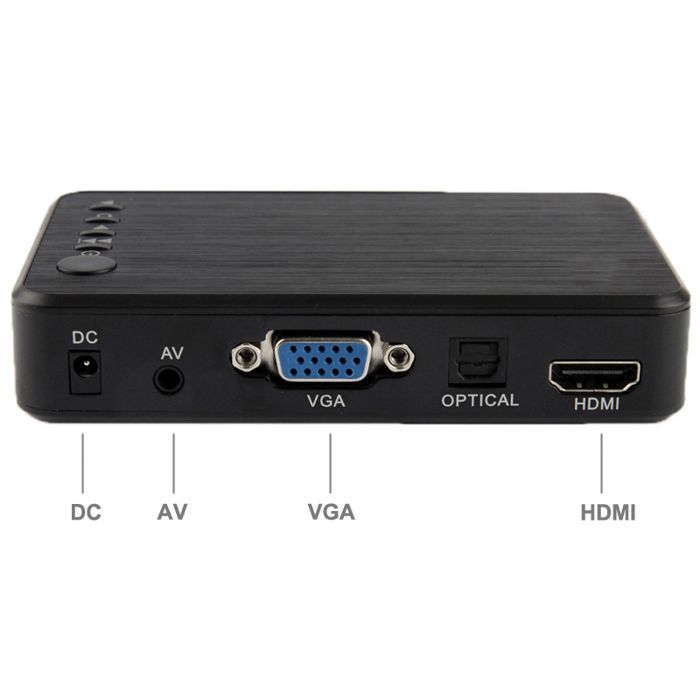 YONIS Mini lettore multimediale Full HD 1080P HDD Scheda SD USB HDMI Uscita VGA + scheda SD da 4 GB