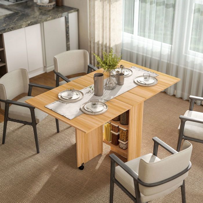 Mesa plegable - HOMCOM - cocina/comedor, desmontable con ruedas, 2 estantes de madera - madera - 80x140x74cm - natural
