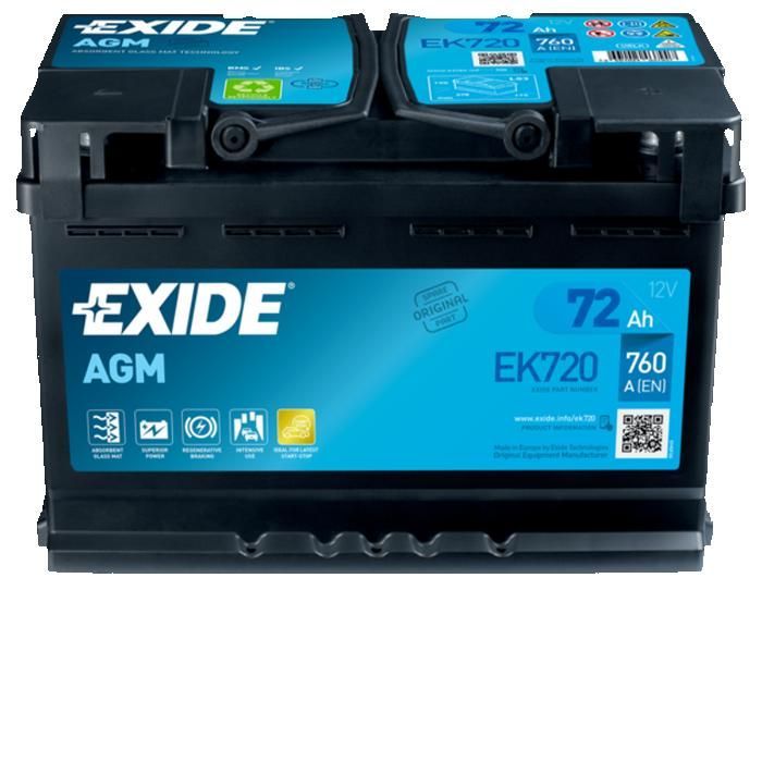 Batería Exide EK720 AGM L3 12V 72Ah 760A (278x175x190mm) +D