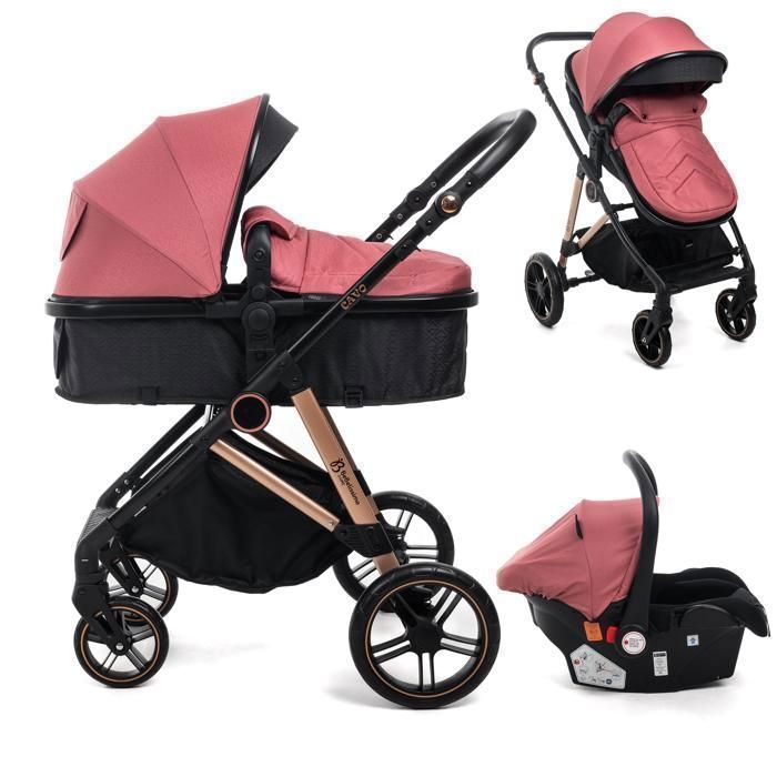 BEBELISSIMO - Poussette combinée trio 3 en 1 - siège auto 0+ CAVO – nacelle – dès la naissance – jusqu’à 22kg - bordeaux