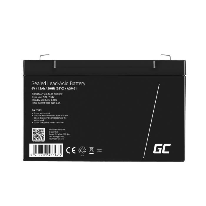 GreenCell® Rechargeable Batterie AGM 6V 12Ah accumulateur au Gel Plomb Cycles sans Entretien VRLA Battery étanche Résistantes