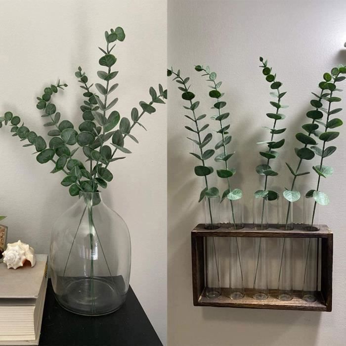 Set di 10 foglie di eucalipto artificiali - Stelo realistico - Per bouquet da sposa, decorazioni per la casa (verde-grigio)