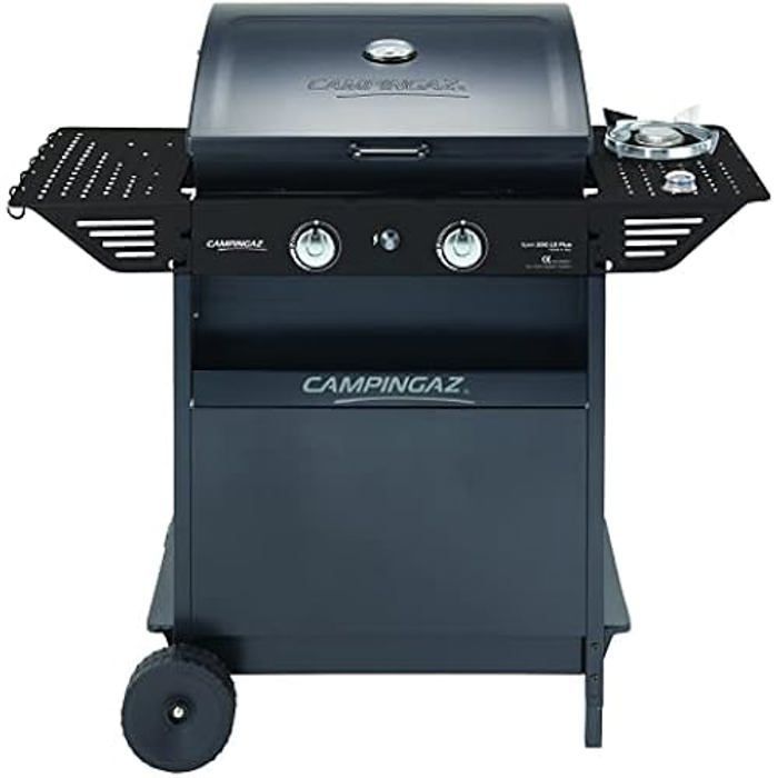 Campingaz Xpert 200 LS Plus Rocky gasbarbecue in lavasteen, barbecuewagen met 2 branders en 1 zijbrander, deksel +