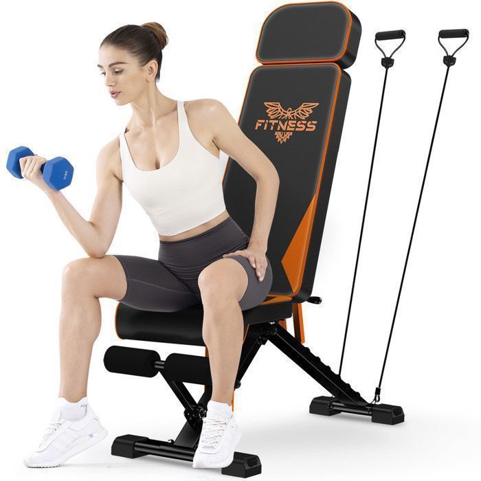 Panca per pesi - DSKEUFEEW - Regolabile - Portata 400 kg - Pieghevole - Nera