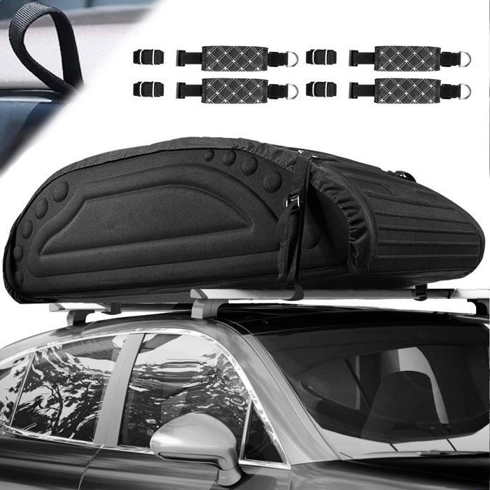 COSTWAY 400L Soft Car Roof Box, Waterproof PE Foam Roof Bag with Heavy-Duty Straps and Carry Bag, Black