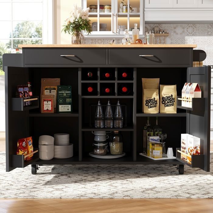 Îlot de cuisine moderne - ZUBALIYA - meuble de cuisine, table à manger, table à manger multifonctionnelle avec rangement, noir