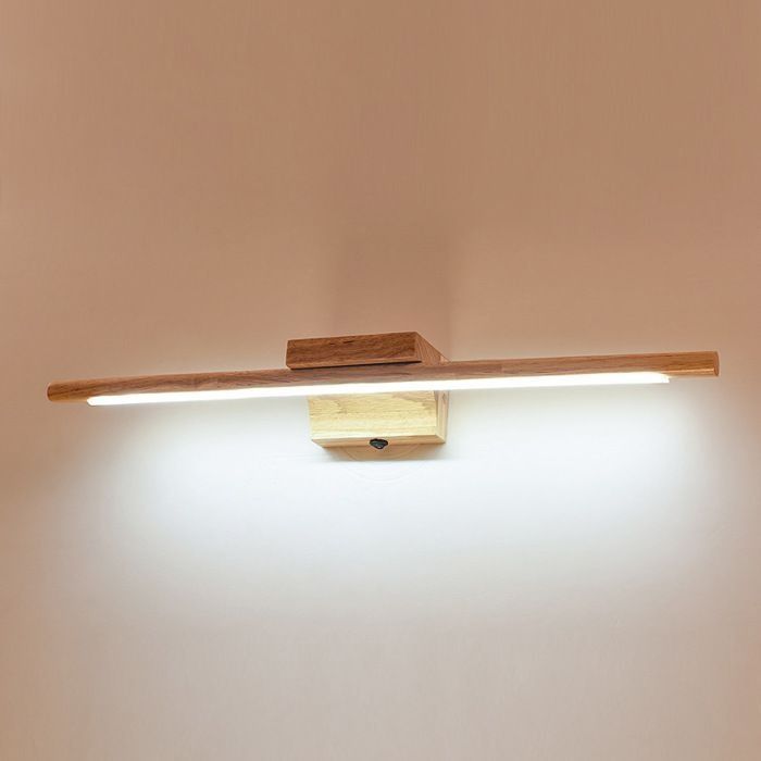 Lampe de Miroir Salle de Bain Bois Avec Interrupteur Moderne LED Applique Murale Intérieure IP44 Étanche Lampe 60Cm,3000k