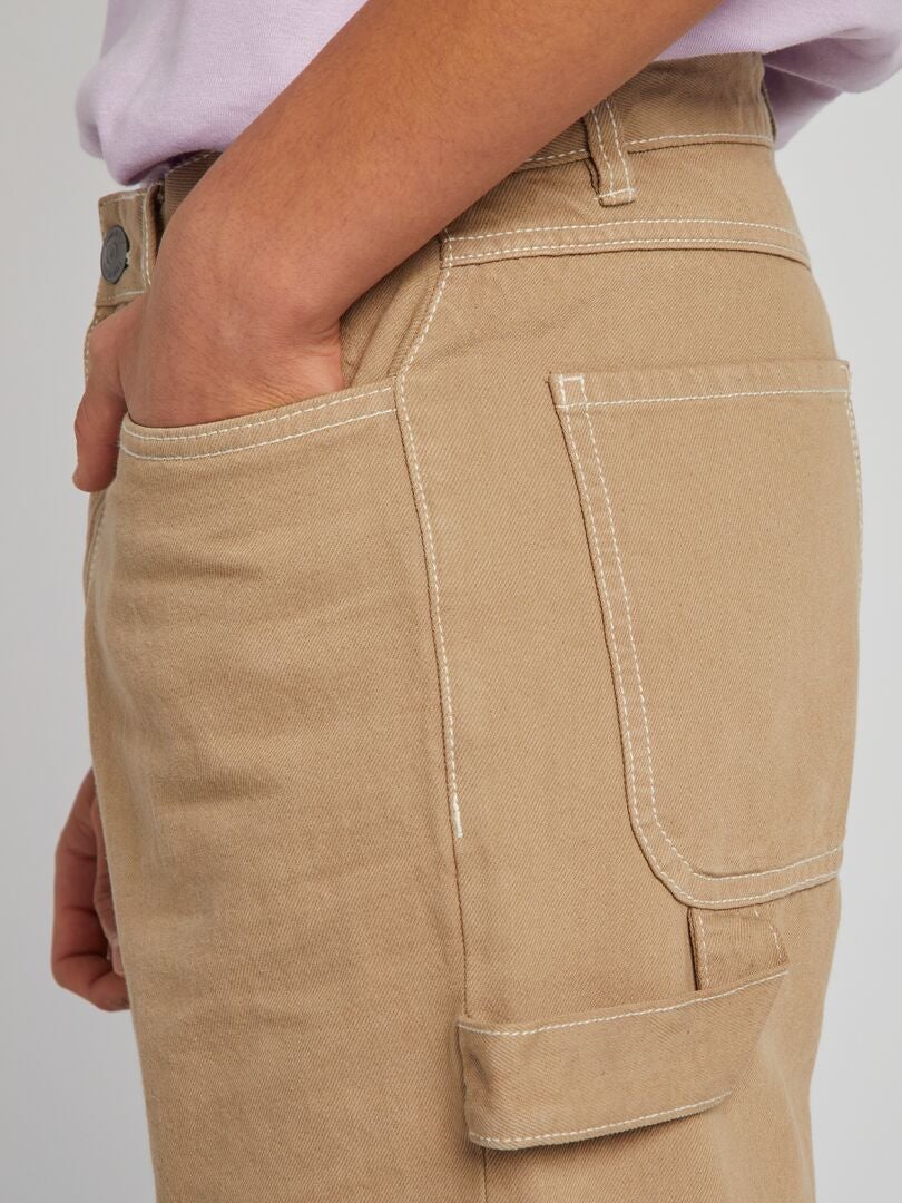 Cargobroek met contrasterende stiksels - BEIGE