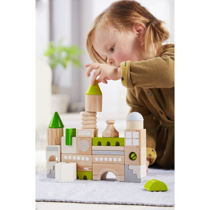 Jeu de construction cubes Bois PEFC - HABA - Coburg - Mixte - Enfant - 18 mois - 28 pièces - Pastel