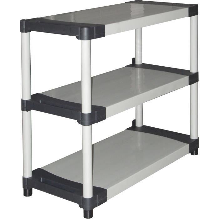 Plastic shelving unit - TOOD - 3 shelves - Load capacity 80 kg per shelf - 80x40x85 cm - Black/grey
