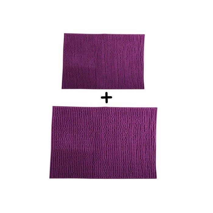Lot de 2 Tapis de bain Microfibre CHENILLE Violet 40x60 et 60x90cm MSV