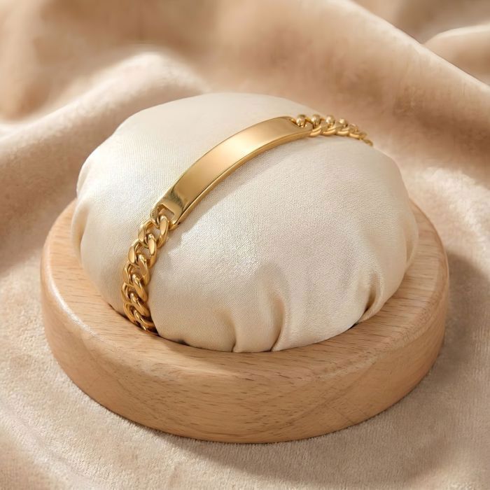 Bracelet - Femme - Gourmette - Identité - 19 cm - Maille Américaine - Plaqué Or Jaune 750/1000 - 3 Microns