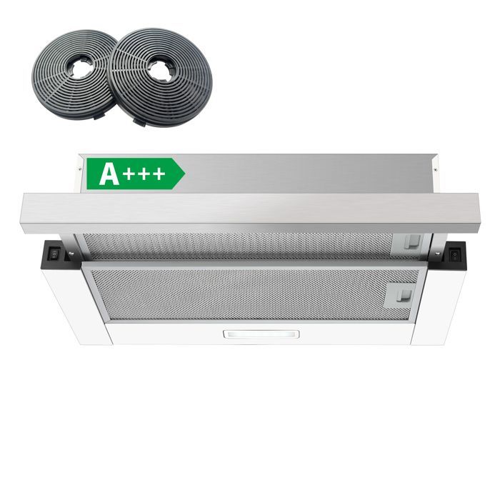Uitschuifbare afzuigkap - Klasse A+++ - 60 cm - 400 m³/u - 2 snelheden - LED-verlichting - met koolstoffilter - afzuigkap