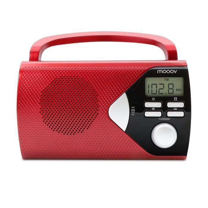 METRONIC 477201 Draagbare FM/AM-radio met wekker en tijdweergave - Werkt op netstroom of batterijen - Rood