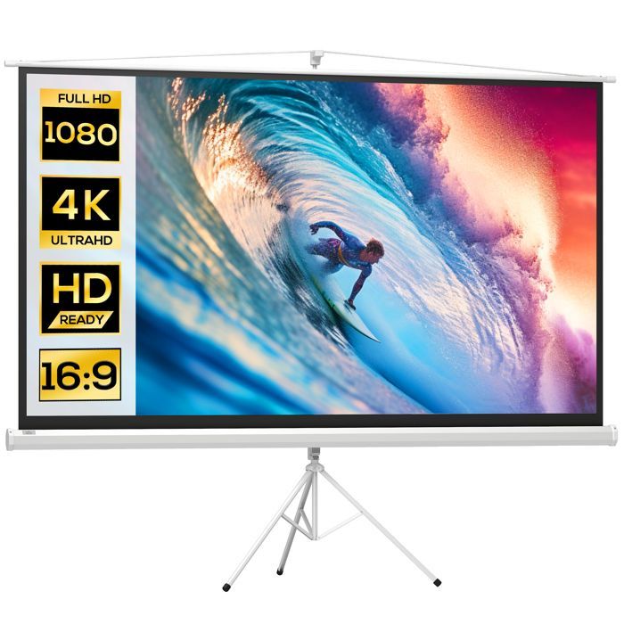 Projection screen - HOMCOM - 100-inch 4K HD 16:9 folding tripod adjustable video projector - steel - white
