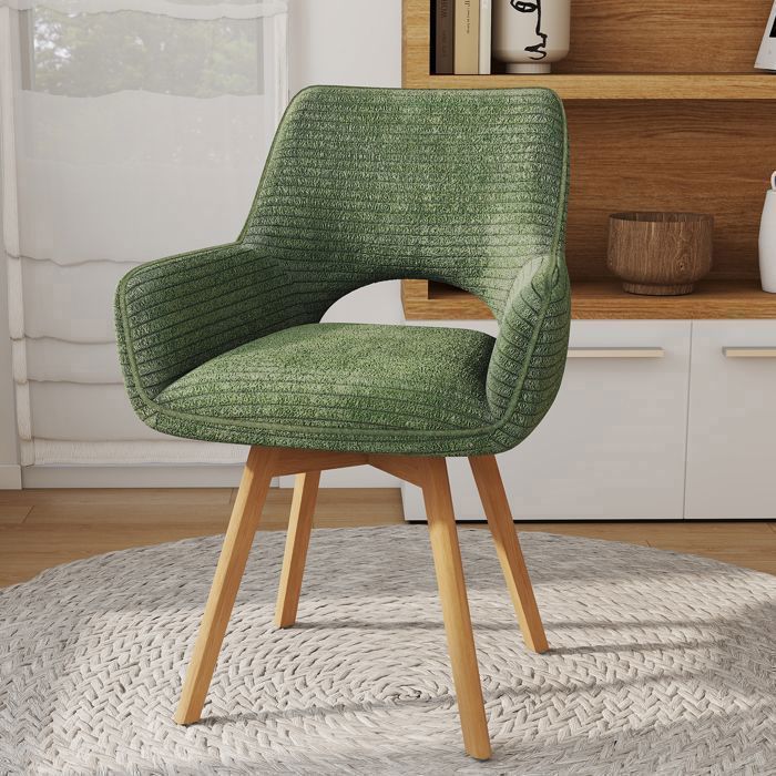 WAFTING Lot de 6 Chaises de Salle à Manger, Fauteuil Pivotantes avec Accoudoirs, Rembourrées avec Dossier en Velours,Bois Pied,Vert