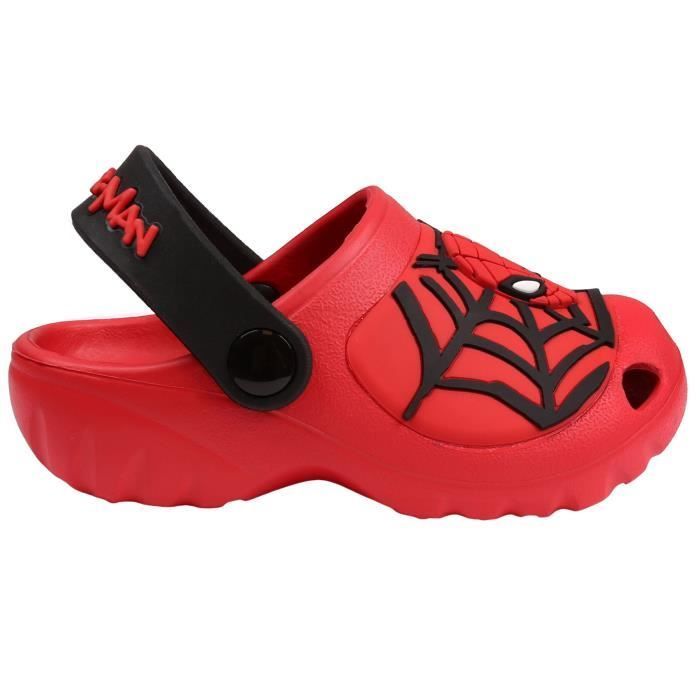 Red SpiderMan Garden Flip-Flops for Children - Marvel - Black Spider Web Pattern