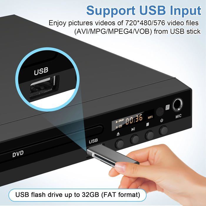 Reproductor de HD DVD con SCART, reproductor de DVD multirregión para televisión, reproductor de DVD y CD para sistema estéreo con entrada USB.