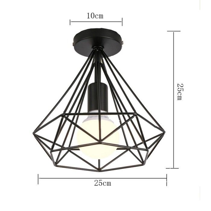 1 unidad de lámpara de techo industrial tipo jaula, con forma de diamante, lámpara colgante de metal negro para cocina y pasillo.