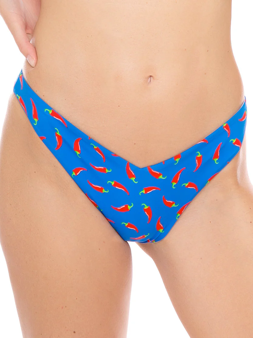 Dameszwembroekje met hoge taille en chilipeperprint