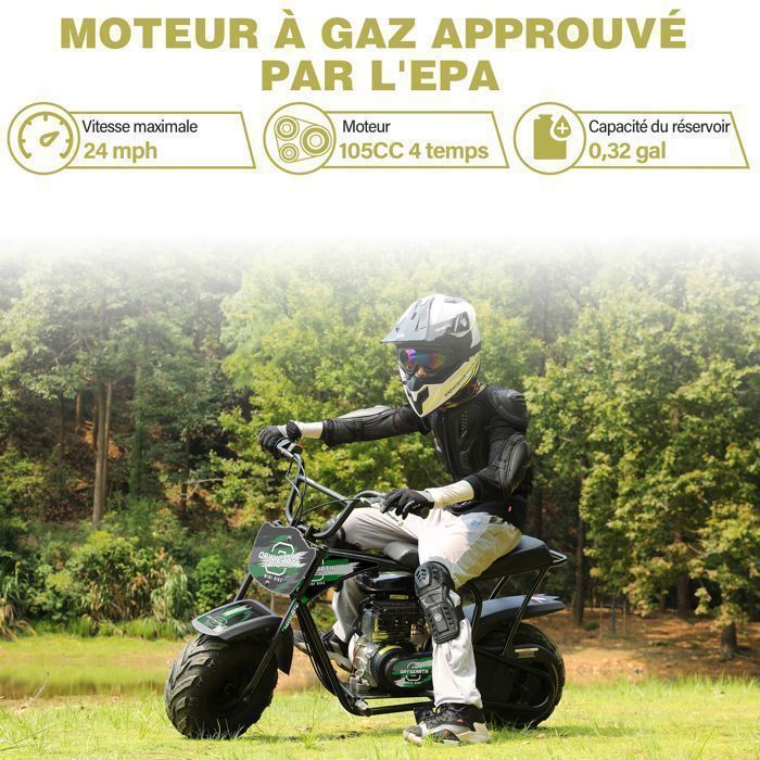 Mini Moto ORYXEARTH 105CC en vert et noir pour Adolescents Dès 13 Ans - Moteur 4 Temps - Carburant Essence