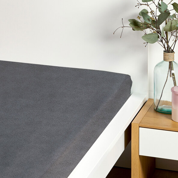 Lençol de elástico em tecido atoalhado supermacio, 90-100 x 200 cm, antracite.