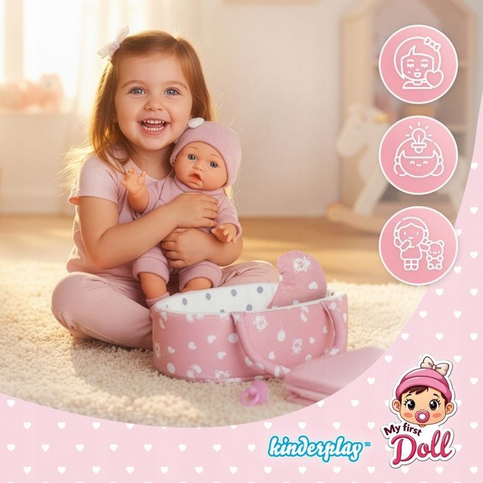 Babypop van 30 cm met draagzak, kussen, dekentje en speen – Kinderplay (KP0662)