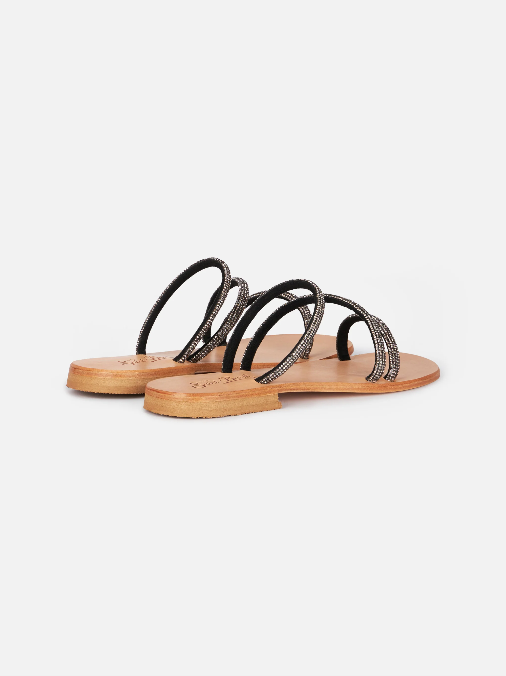 Cora lage sandalen met zwarte strasssteentjes