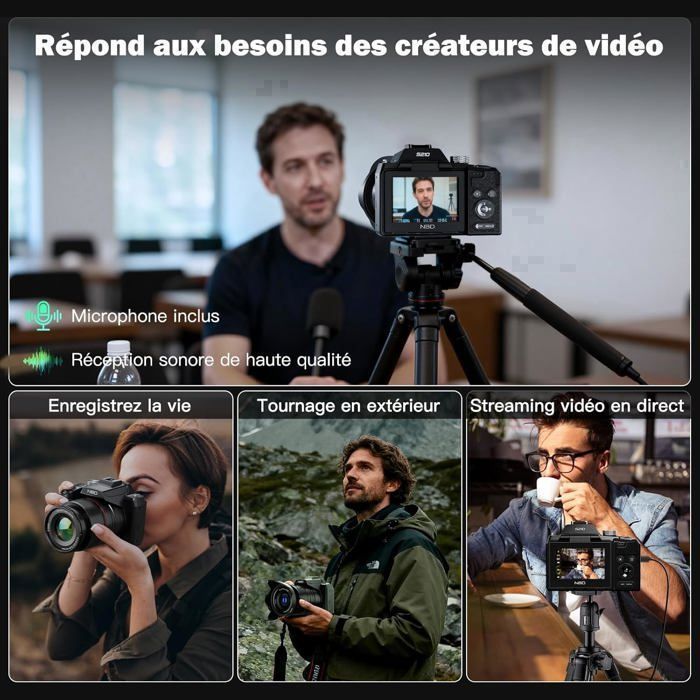 Câmera digital - NBD - 8K - 64MP - Zoom óptico de 16x - Tela de 2,8 polegadas com ângulo de 180°