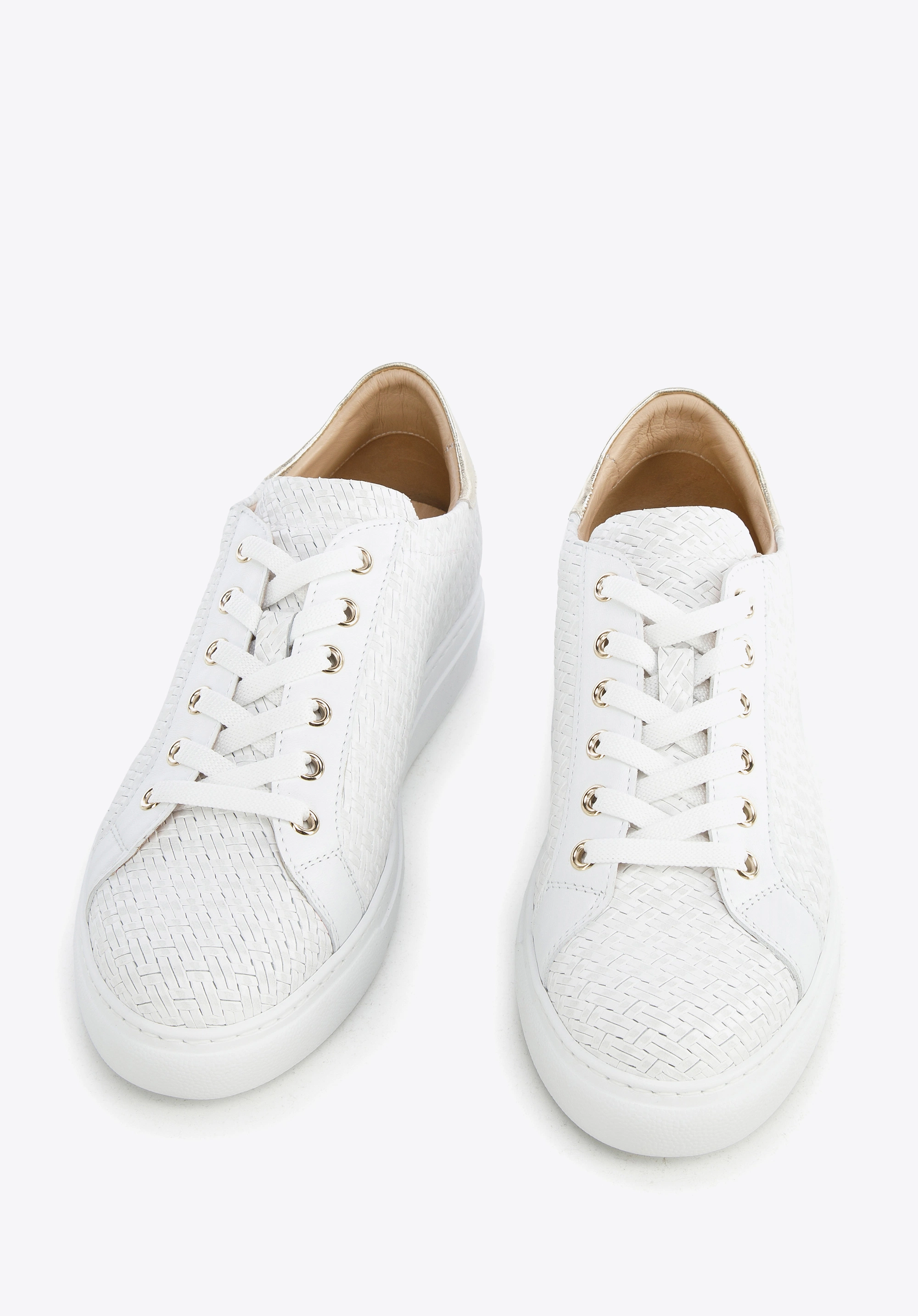 Damskie sneakersy ze skórzanej plecionki białe