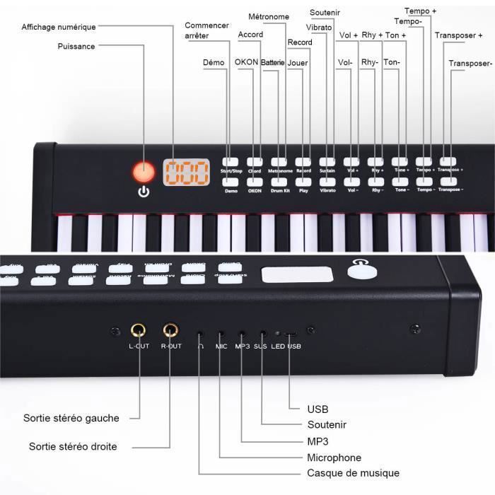 Teclado musical electrónico COSTWAY de 88 teclas para niños - MIDI/Bluetooth - Ajuste dinámico - Pedal de sustain - Bolsa de transporte - Negro