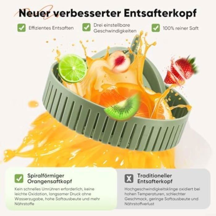 Electric citrus juicer with LCD screen, 12,000 rpm motor for oranges, lemons, and limes up to 110 mm, 95% yield