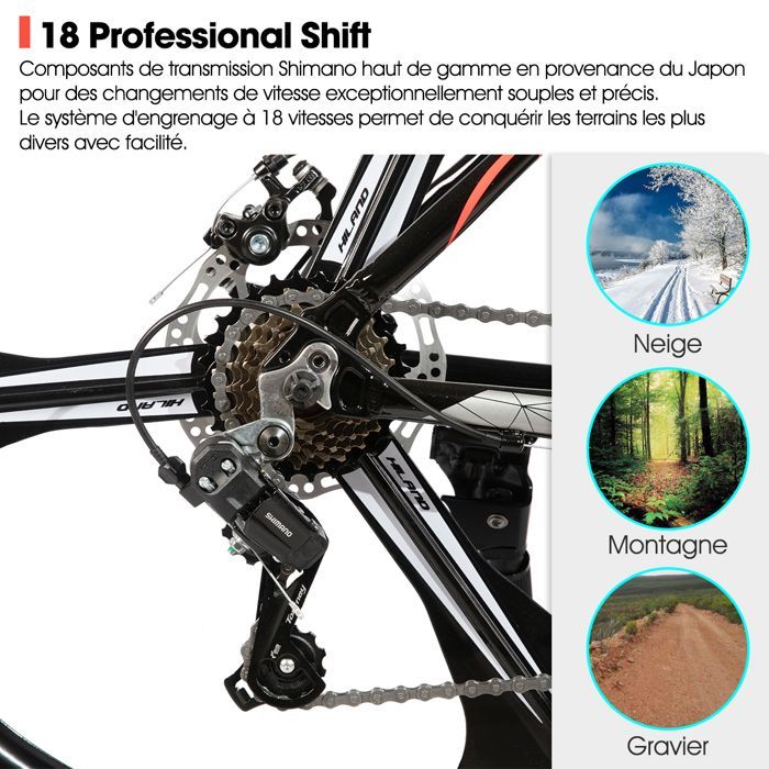 Hiland 26-inch mountainbike voor volwassenen, 3 spaken, 18 versnellingen, voor dames en heren, met dubbele schijfremmen, lichtgewicht aluminium frame