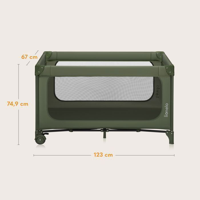 Cuna de viaje 2 en 1 LIONELO Jasmin - Parque infantil - Colchón de espuma T25 - Plegado rápido - 2 ruedas - Hasta 15 kg - Verde
