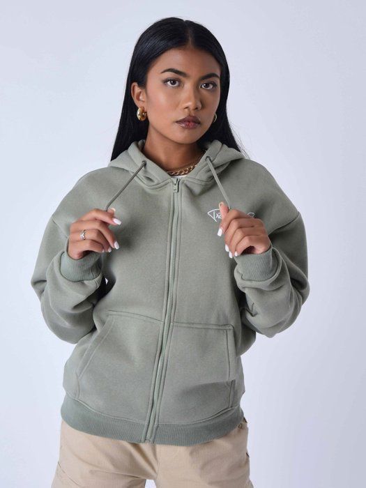 Sweatshirt à capuche zippé femme Project X Paris - kaki/vert - S
