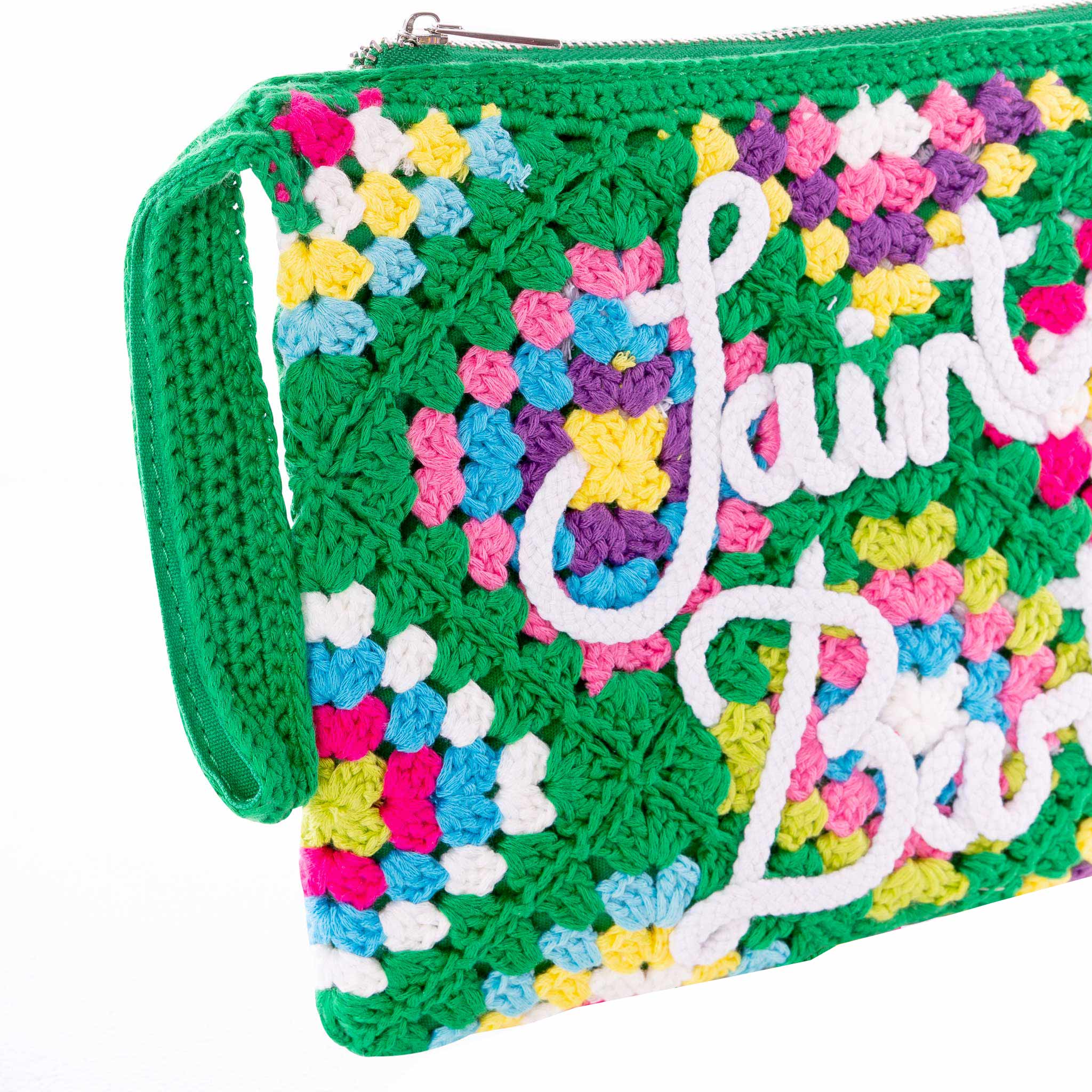 Pochette Parisienne au crochet vert avec Saint Barth