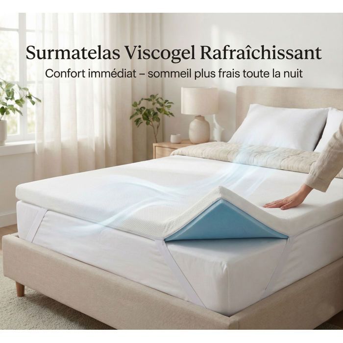 Cubrecolchón de espuma viscoelástica refrescante Viscogel de 200 x 190 cm y 4 cm de grosor, confort equilibrado – Fabricado en España