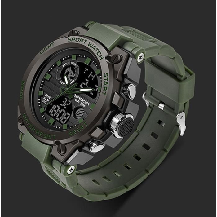 Orologio sportivo da uomo SHARPHY, digitale a LED, stile militare, doppio display, luminoso, impermeabile, colore verde militare.