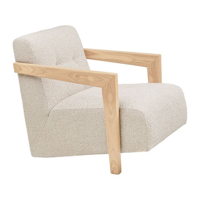 Lola - sillón de tela texturizada - reposabrazos de roble macizo 100% certificado FSC - Beige