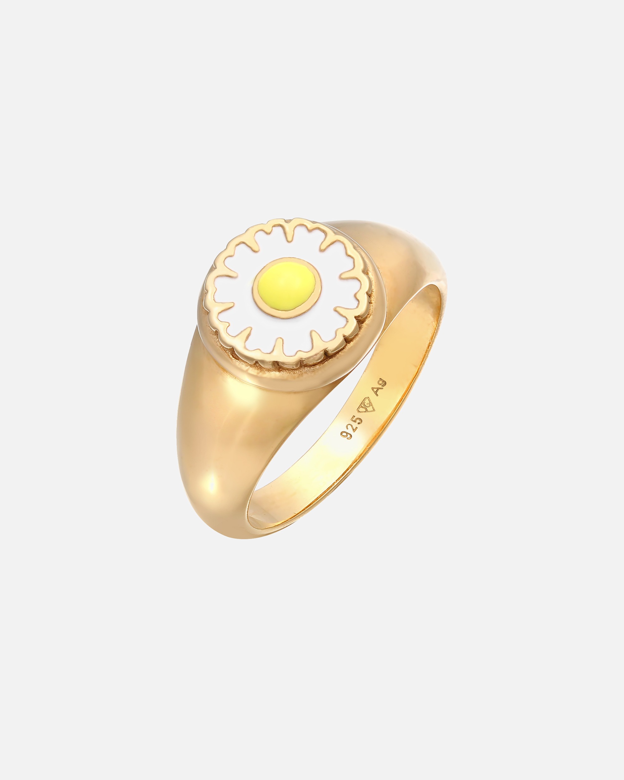 Elli Femmes Sceau Tendance Pâquerette avec émail en Argent Sterling 925 plaqué Or