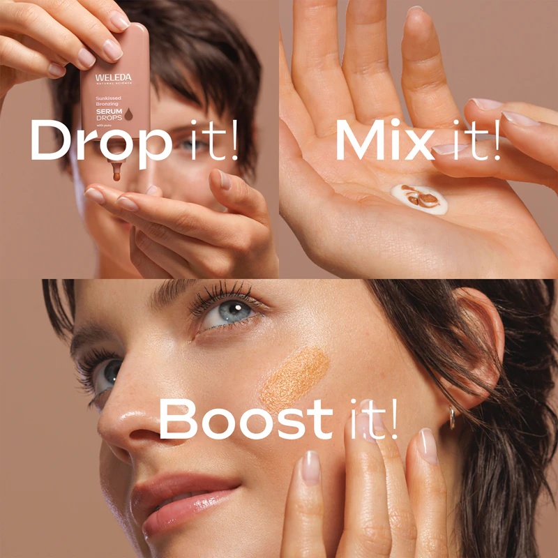 Weleda Serum Drops Sunkissed bronzing vlažilni serum za obraz z rahlim učinkom porjavelosti
