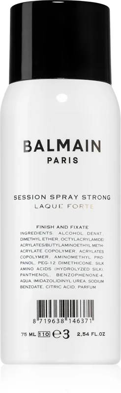 Spray de cabelo Balmain Hair Couture Session, fixação forte, tamanho viagem.