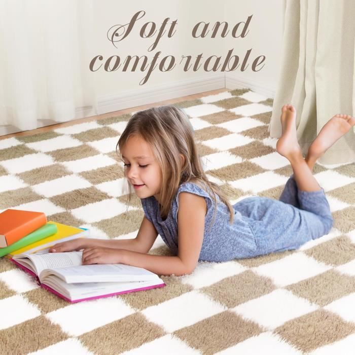 Tapis Salon Shaggy 160 x 230 cm Descente de lit Tapis Poils Longs Doux pour Salon Chambre Canapé Moelleux Chambre Blanc café