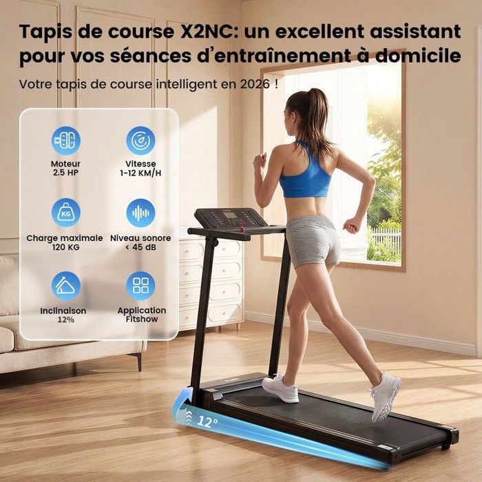 Treadmill - Walking Treadmill - 12% Incline - 12 HIIT Modes - 2.5 HP Motor - Speed 1-12 KM/H - With App - Black