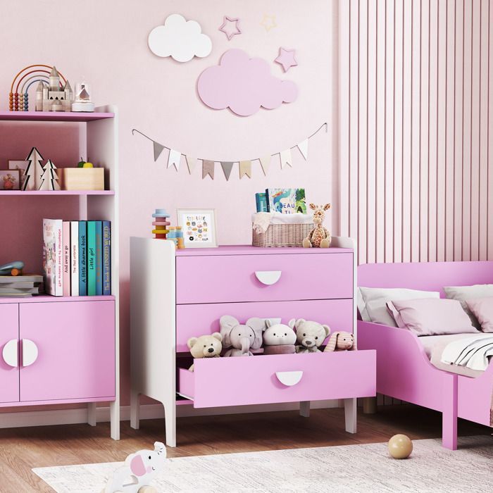 Commode pour enfants - AIYAPLAY - 3 tiroirs - pour chambre d'enfant, crèche, salle de jeux - MDF - 60 x 40 x 60 cm - rose