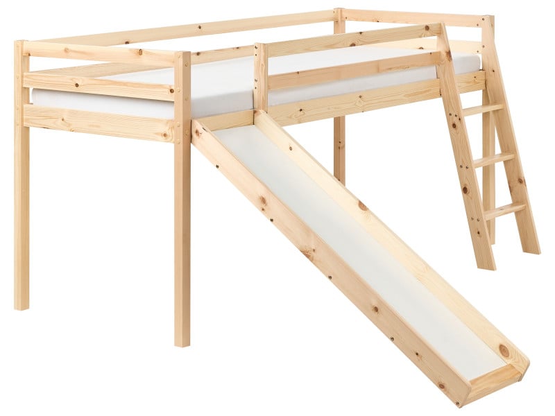 Łóżko dziecięce na antresoli ze zjeżdżalnią 90x200 cm jasnobrązowe